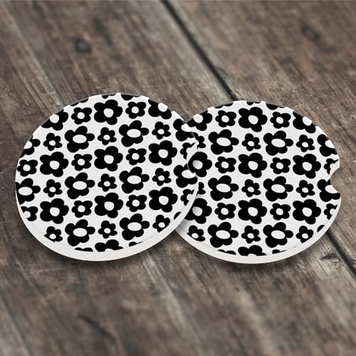 Posavasos para automóvil, diseño abstracto de flores negras