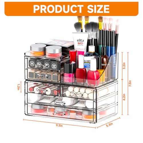 Cq acrylic Organizadores de maquillaje para tocador con 6 ca
