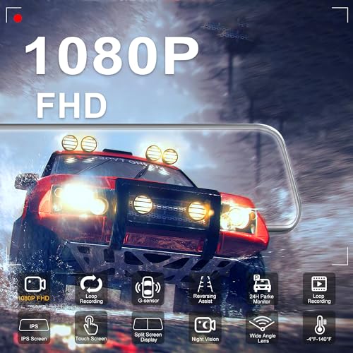 1080P FHD - Cámara de espejo retrovisor frontal y trasera, p