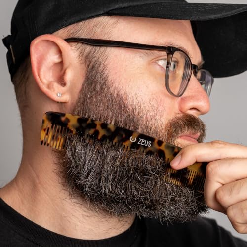 ZEUS Peine de barba 2 en 1 hecho a mano con corte sierra, pe