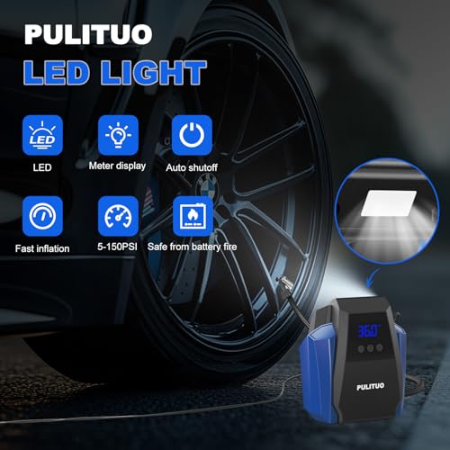 PULITUO Compresor de aire portátil para neumáticos de automó