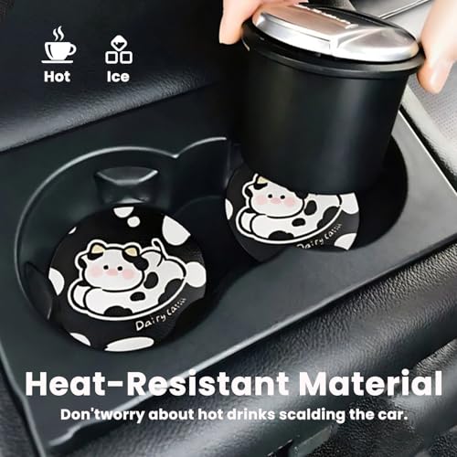 2PCS Cow Car Cup Holder Coaster, Universal Cute Cattle Non-S