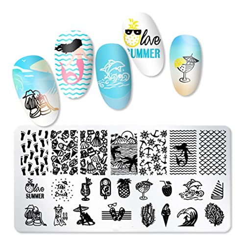 Juego de 6 placas de estampado de uñas de paisajes marinos p