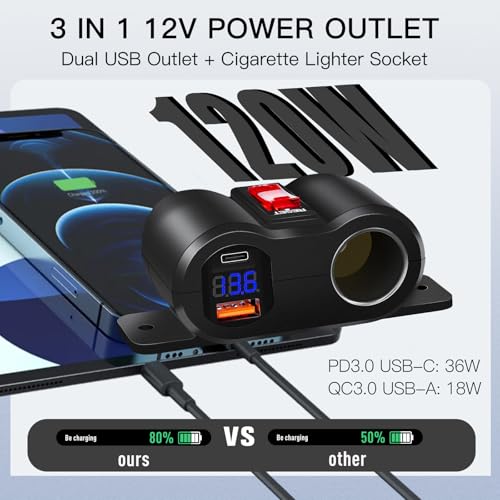 Enchufe de encendedor de cigarrillos de 12 V con interruptor