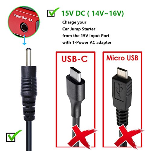 T POWER Cargador de 15 V para arrancador de coche 450A 500A