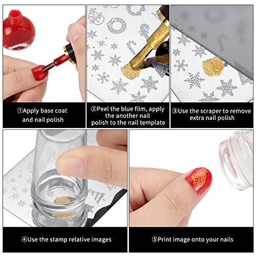 6 placas de sello de uñas navideñas - Plantillas de patrón d