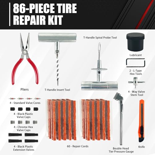 C&T Kit de reparación de neumáticos de 86 piezas, kit de rep