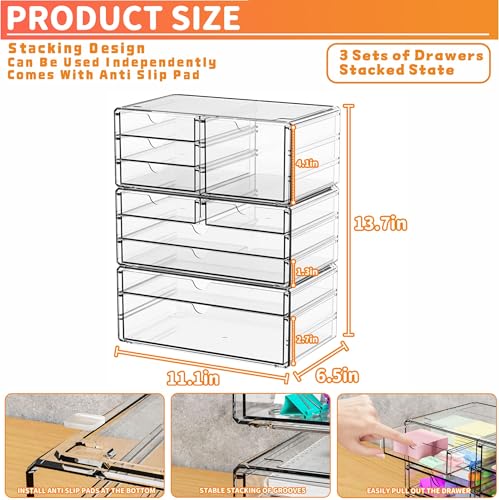 Yieach Paquete de 3 cajones de almacenamiento transparentes