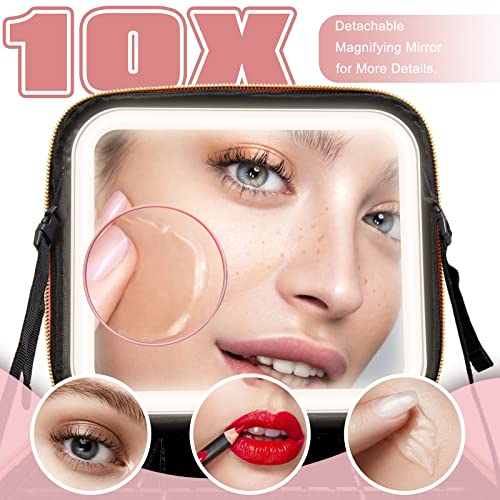 YUSONG Bolsa de maquillaje de viaje con espejo iluminado LED