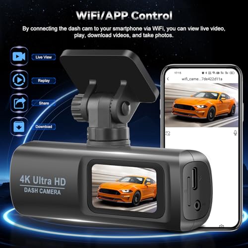 NHOPEEW Cámara de coche 4K – Dash Cam delantera y trasera –
