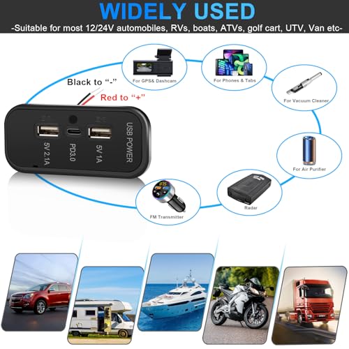 3 puertos 12V RV USB Outlet 45.5W, Gibbab PD3.0 Tipo-C Carga