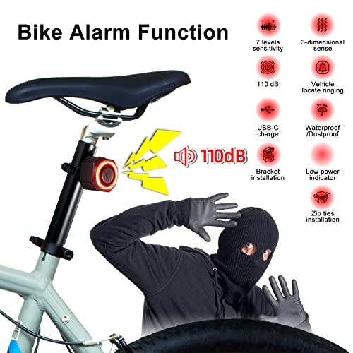 Antfire Alarma de bicicleta de 110 dB con luz trasera inteli