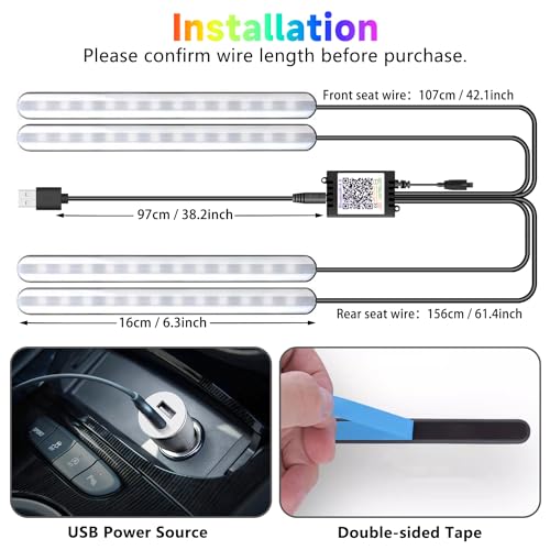 Luz LED para coche debajo del tablero, RGB, 29 modos estátic
