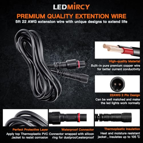 Cable de extensión de luces LED de rock, 2 pines, conectores