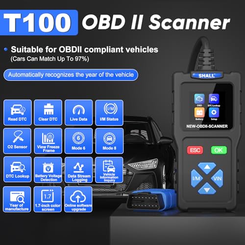 SHALL Lector de código de escáner T100 OBD2 para motor de ve