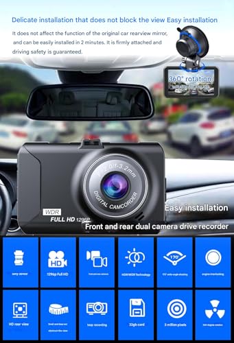Cámara de tablero frontal y trasera 1296P Full HD Dual Dash