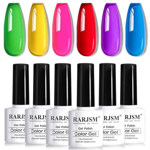 RARJSM Juego de 6 esmaltes de uñas de gel de gelatina de neó