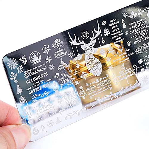 Platos de estampado de uñas de Navidad, 5 piezas, kit de sel