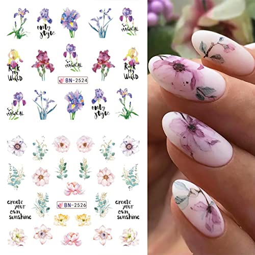 12 hojas de calcomanías de arte de uñas de flores, transfere