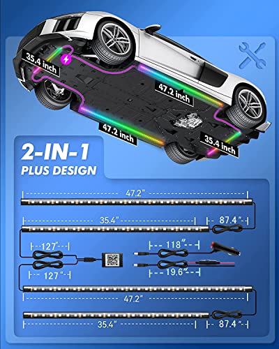 Underglow - Luces para automóvil, 252 LED RGBIC, 4 tiras de