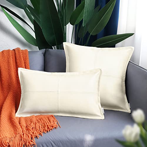 BRAWARM Funda de almohada de piel sintética color crema de 1