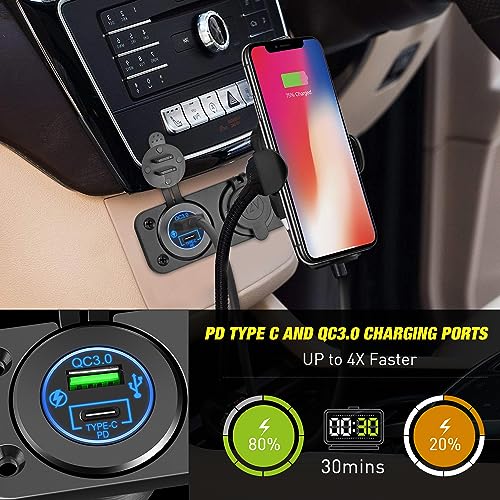 Nilight QC 3.0 Cargador USB y encendedor de cigarrillos ench