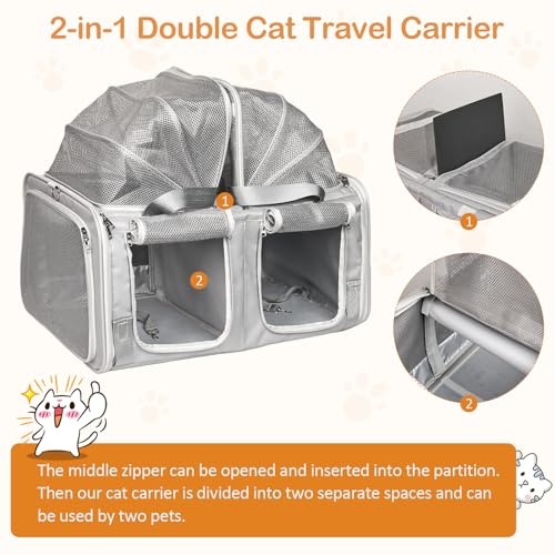 Transportador de gatos para 2 gatos, transportador de viaje