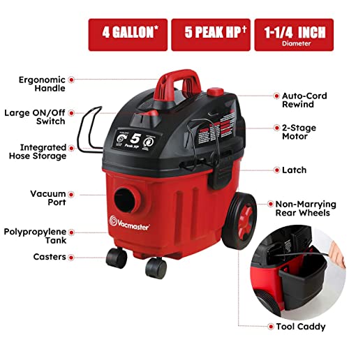 Vacmaster VF408 Aspiradora en seco y húmedo de 4 galones con