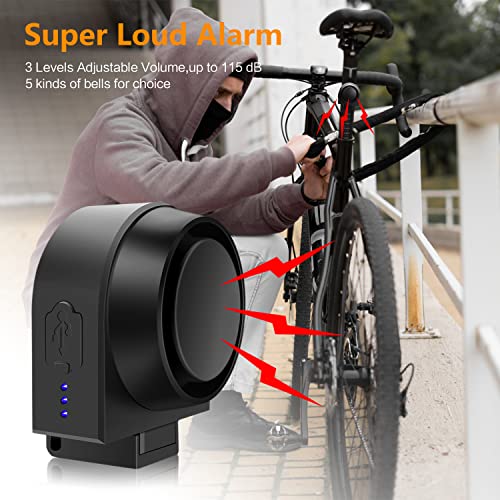 Alarma de bicicleta con carga USB remota 115dB vibración ant