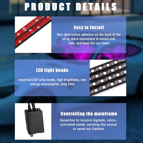 Luces interiores LED para automóvil, RGB 48 LED automotriz t