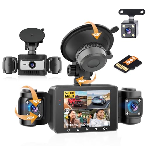 Hikity Cámara de tablero de 4 canales para automóvil, visión