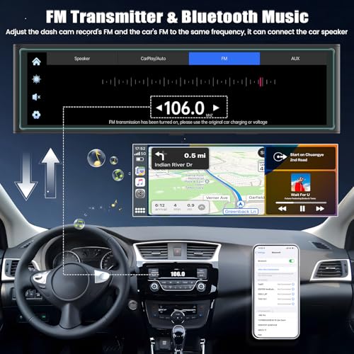 Cámara de tablero de espejo 4K con Carplay y Android Auto, c