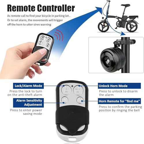 Bocina de alarma para bicicleta con control remoto, recargab
