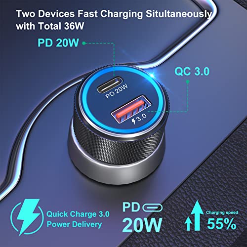 Bangfun - Cargador de coche USB C, paquete de 5, 36 W, doble
