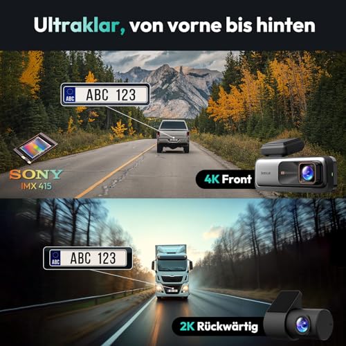 Cámara de tablero dual 4K+2K frontal y trasera, Dashcam con