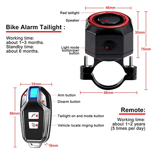 Antfire Alarma de bicicleta de 110 dB con luz trasera inteli