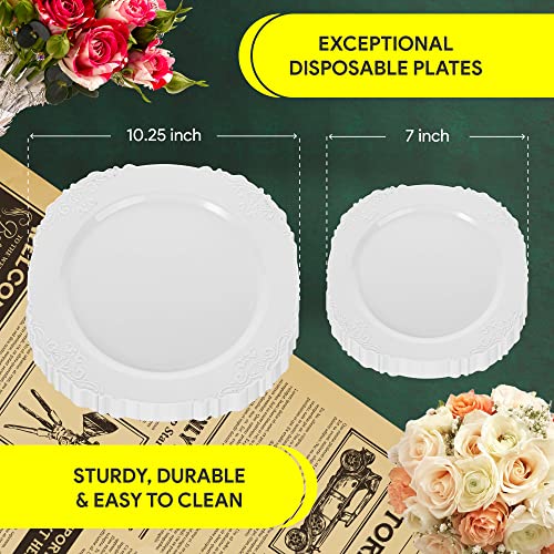 Zlion Juego de platos desechables blancos de 60 piezas, eleg