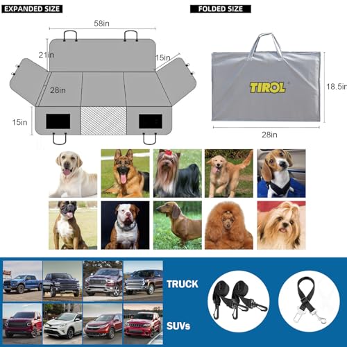 TIROL Extensor de asiento trasero para perros, funda de asie