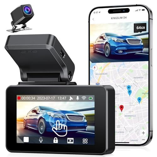 Kingslim Cámara de tablero frontal y trasera 4K, cámara de t