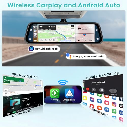 Hikity Cámara inalámbrica Carplay 4K Mirror Dash Cam, cámara