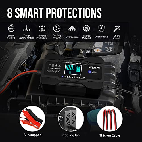 NEXPEAK Cargador de batería de coche de 10 amperios, 12 V y