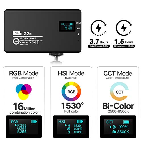 Pixel Luz de cámara RGB, luz de video con batería recargable