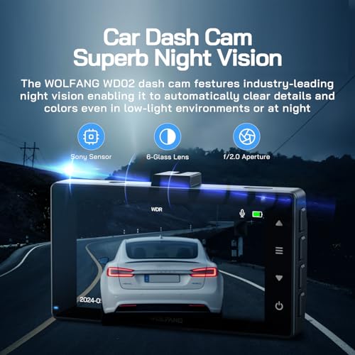 WOLFANG Dash Cam delantera y trasera 2.5K, cámara de salpica