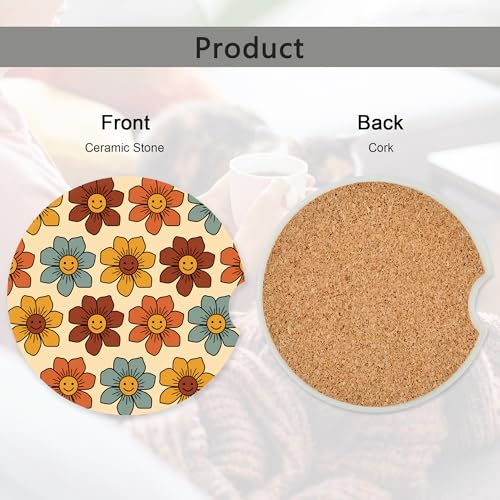 Posavasos vintage de flores hippie para automóvil, portavaso