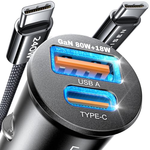 LISEN Cargador de coche para iPhone 16 de carga rápida [80W+