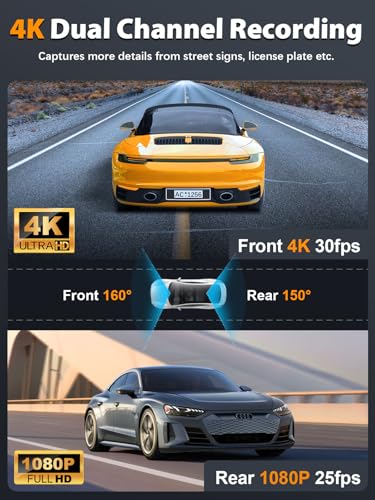 Cámara de tablero frontal y trasera 4K+1080P, tarjeta gratui