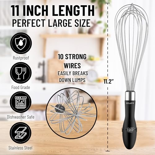 Zulay Kitchen Batidor de globo de acero inoxidable de 11 pul