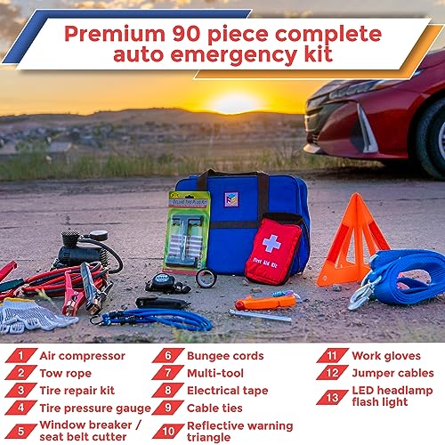 Juego de herramientas de emergencia para automóvil de 90 pie