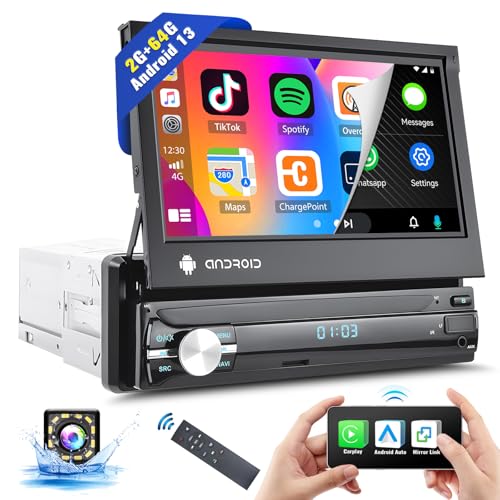 UNITOPSCI 2G 64G Single Din Flip Out Android 13 Car Stereo W