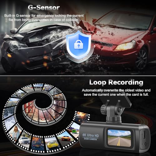 NHOPEEW Cámara de coche 4K – Dash Cam delantera y trasera –